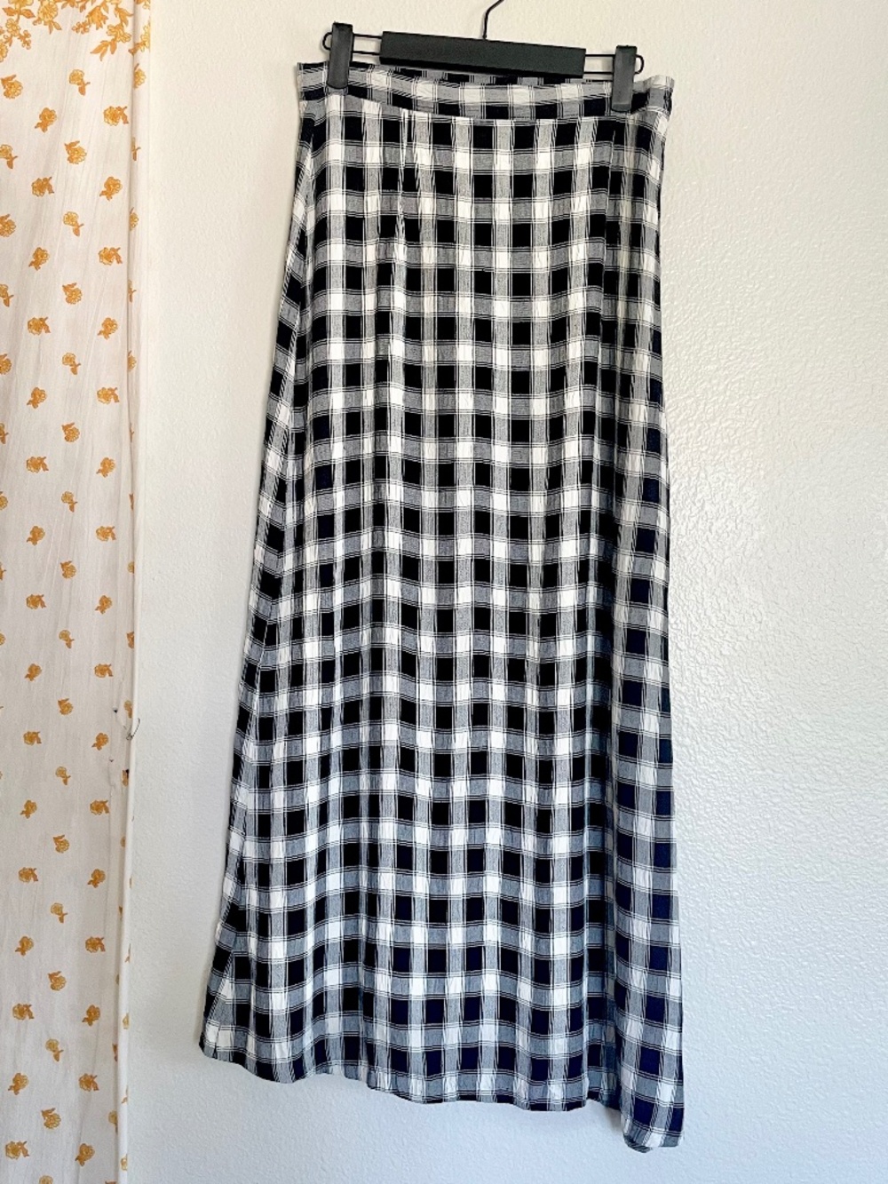 Vintage 90s Black White Plaid Maxi Skirt Size 9 Made in USA